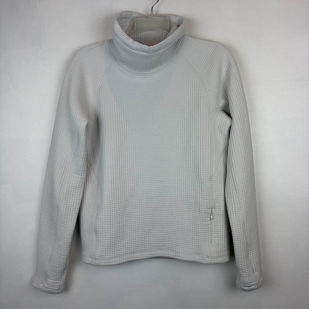 Lululemon Sweatshirt Womens 4 Gray Waffle Knit Funnel Neck Athleisure Gym Comfy